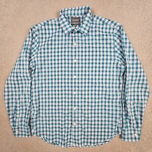 Bonobos Slim Fit Men's L Button Up Shirt Blue Green Plaid Nylon Spandex Stretch